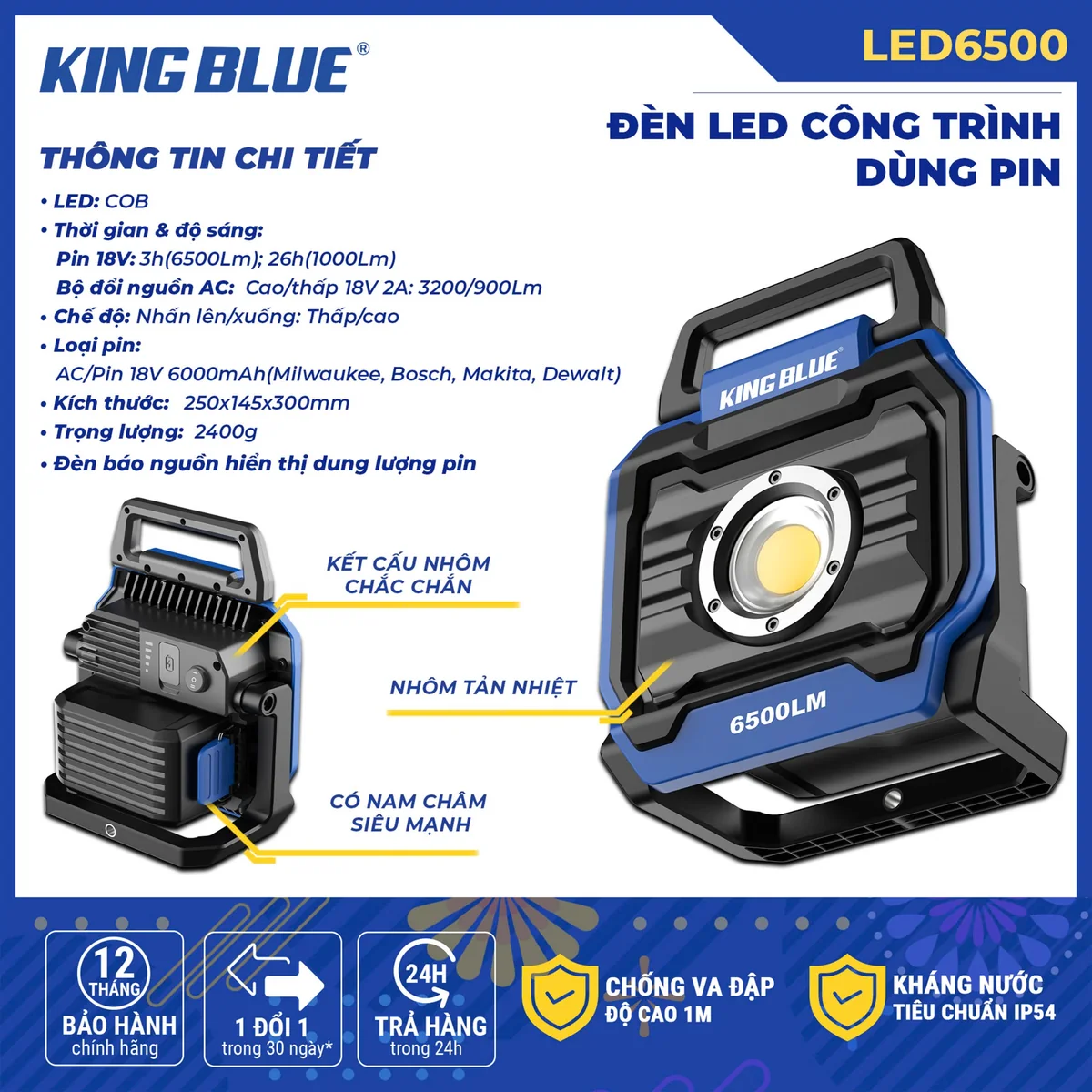 Đèn Led Công Trình Dùng Pin LED6500