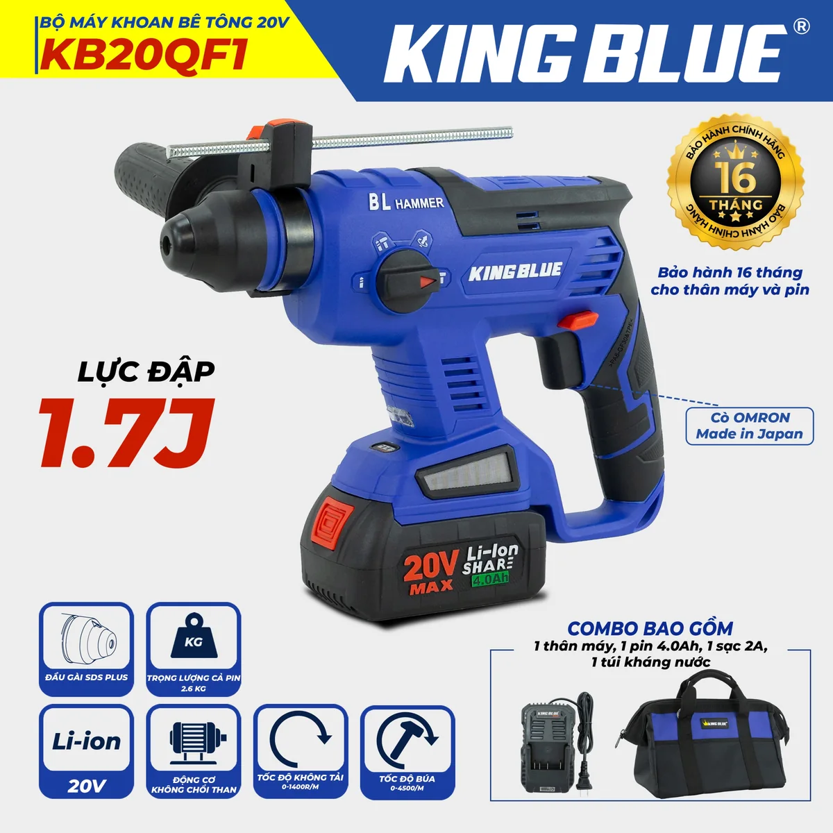 Bộ Máy Khoan Bê Tông 20V KB20QF1