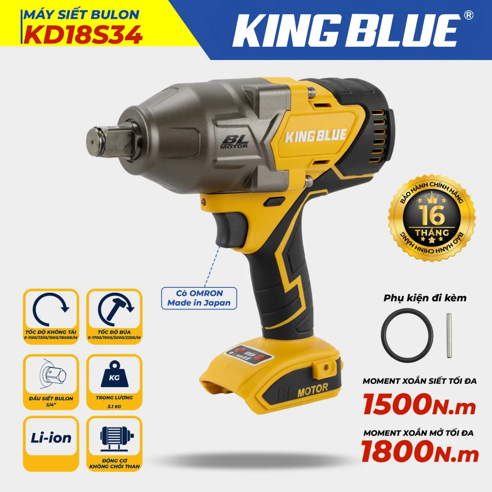 Máy Siết Bulon 18V KD18S34 (Giá chưa bao gồm pin, sạc)