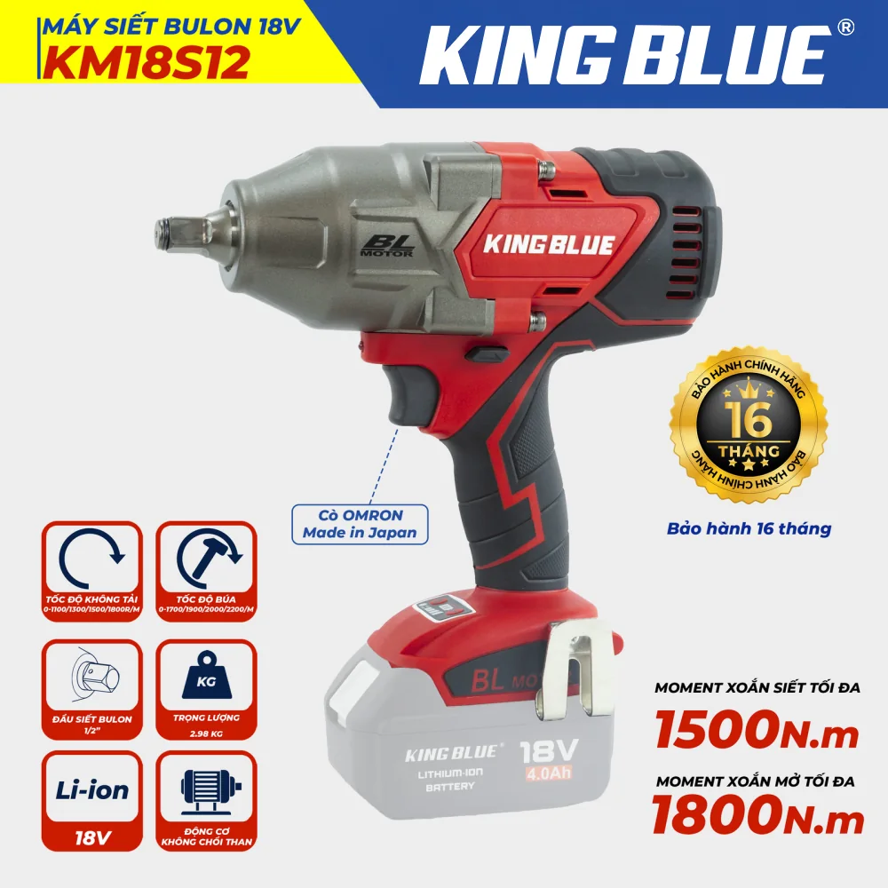 Máy Siết Bulon 18V KM18S12 (Giá chưa bao gồm pin, sạc)
