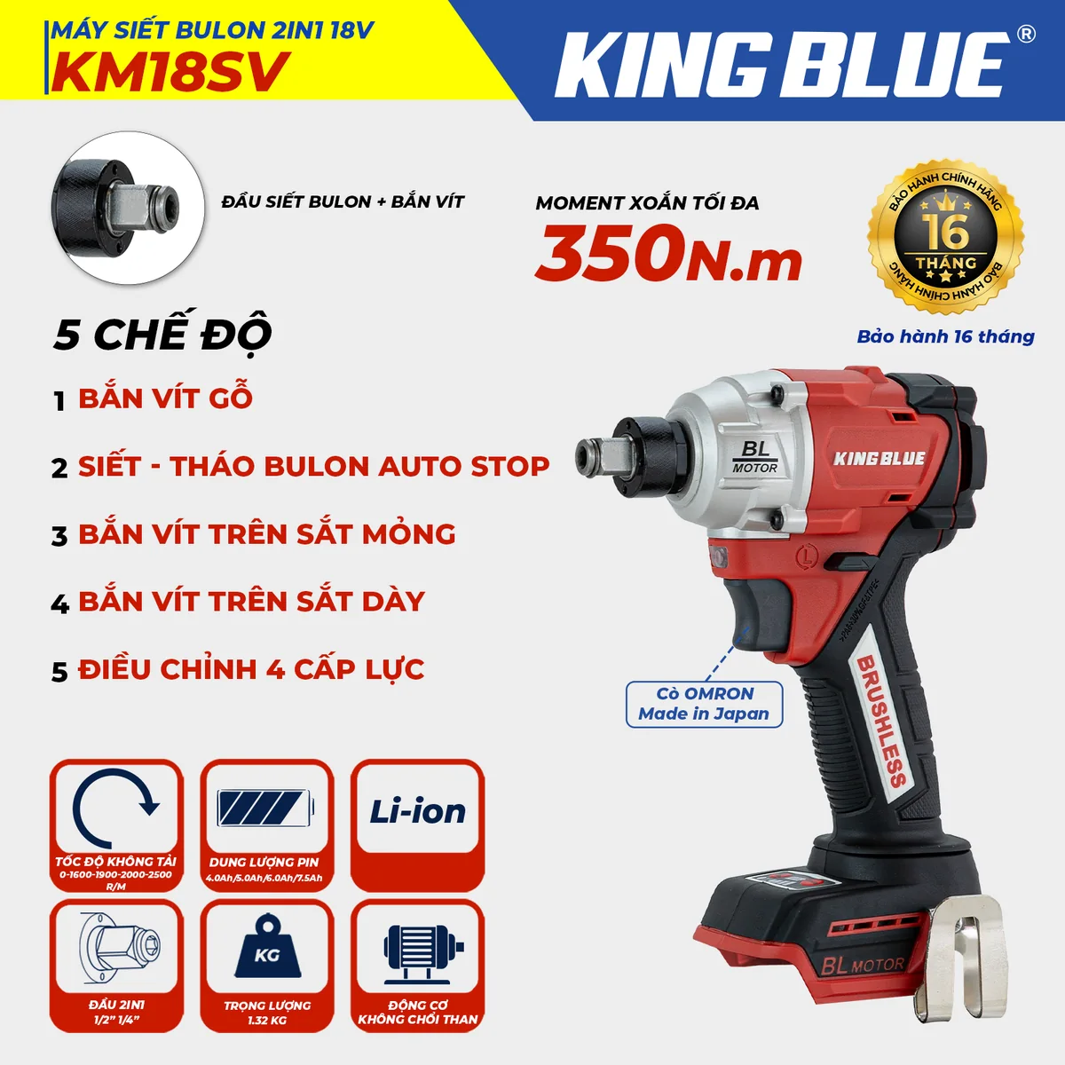 Máy Siết Bulon 2 IN 1 18V KM18SV (Giá chưa bao gồm Pin và Sạc)