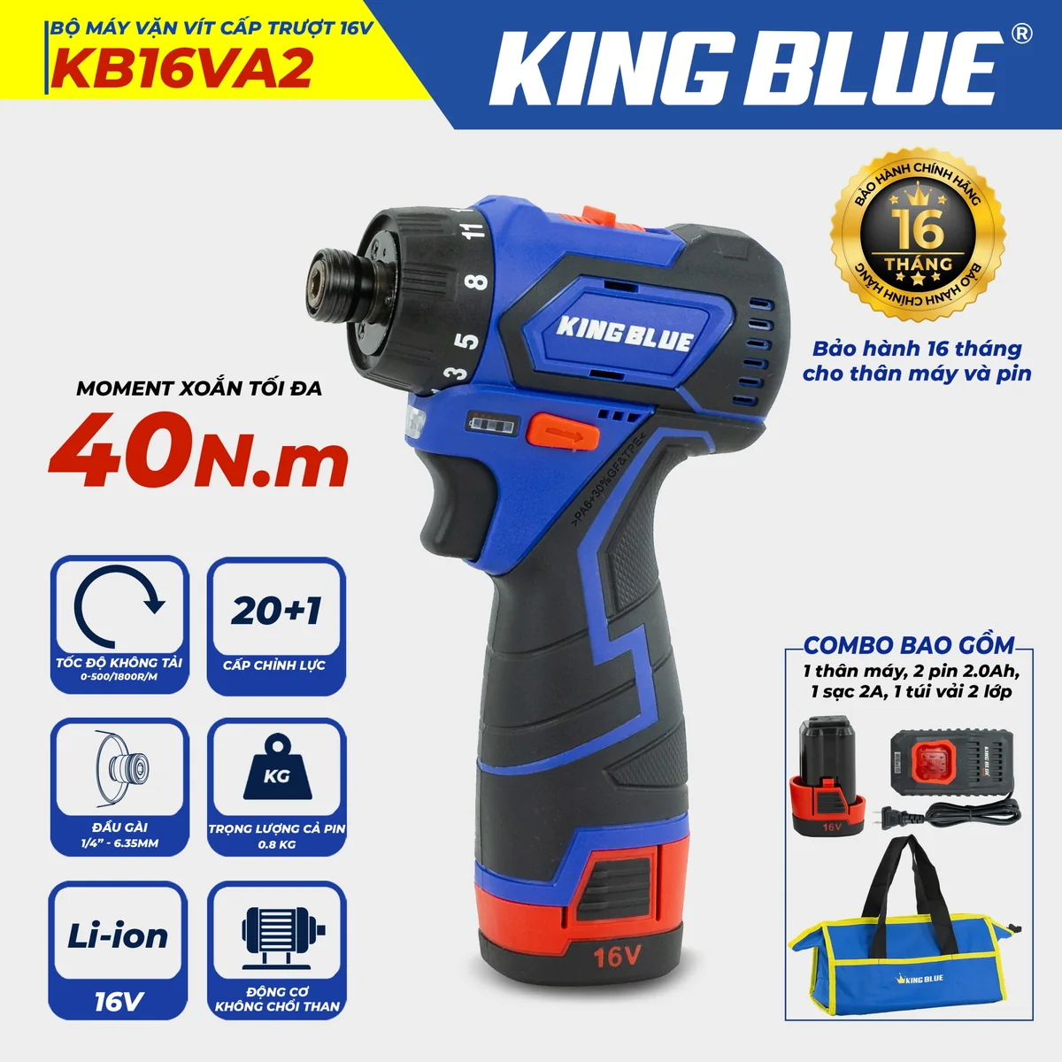 Bộ Máy Vặn Vít Cấp Trượt 16V KB16VA2